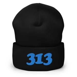313 Embroidered Cuffed Beanie - Black / Blue