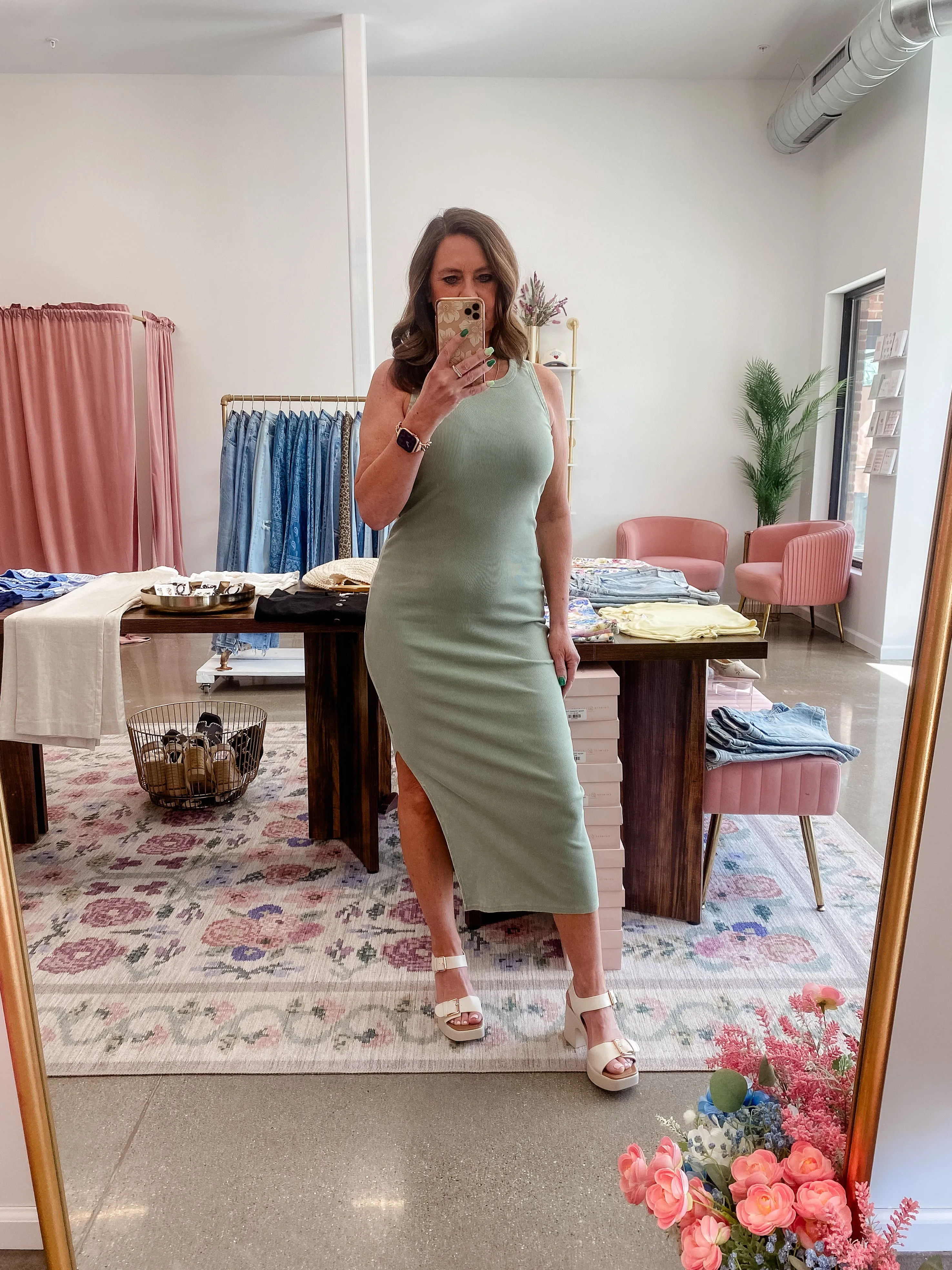 Acid Washed Ribbed Midi Dress - Sage