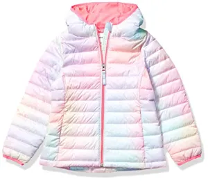 Amazon Essentials Girls' Lightweight Water-Resistant Packable Hooded Puffer Jacket, Pink, Ombre, Small