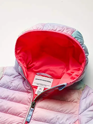 Amazon Essentials Girls' Lightweight Water-Resistant Packable Hooded Puffer Jacket, Pink, Ombre, Small