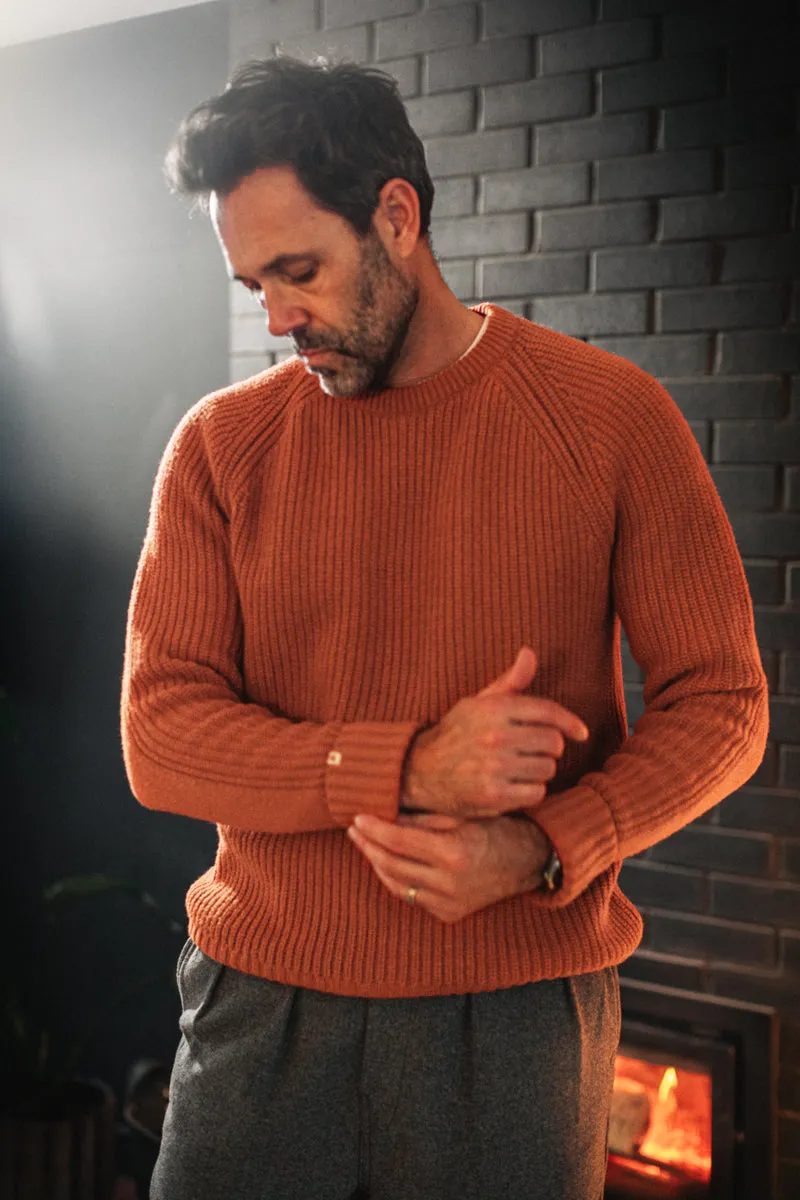 &SONS Abel Ribbed Crew Neck Burnt Orange