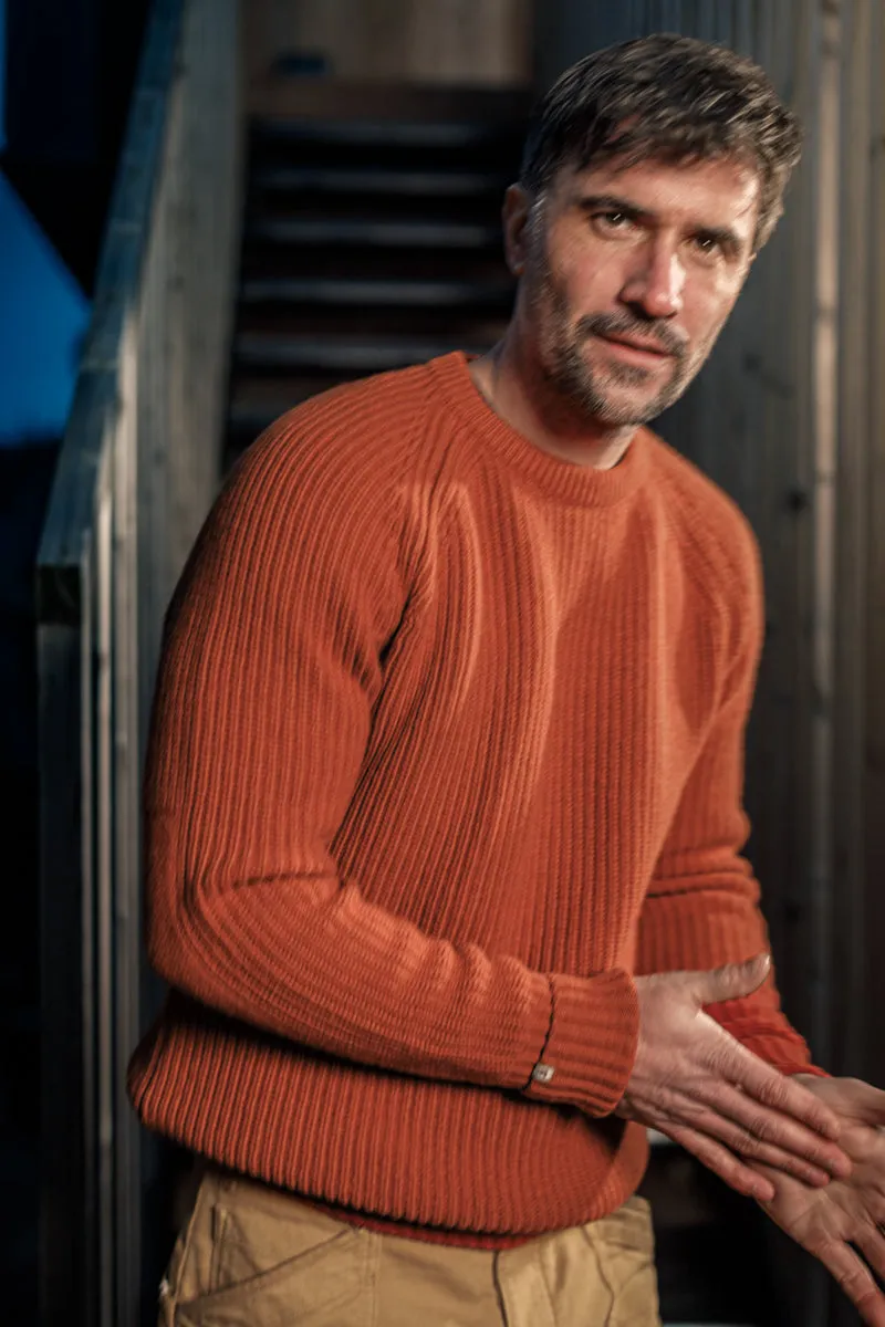 &SONS Abel Ribbed Crew Neck Burnt Orange