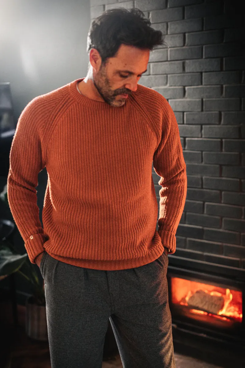 &SONS Abel Ribbed Crew Neck Burnt Orange