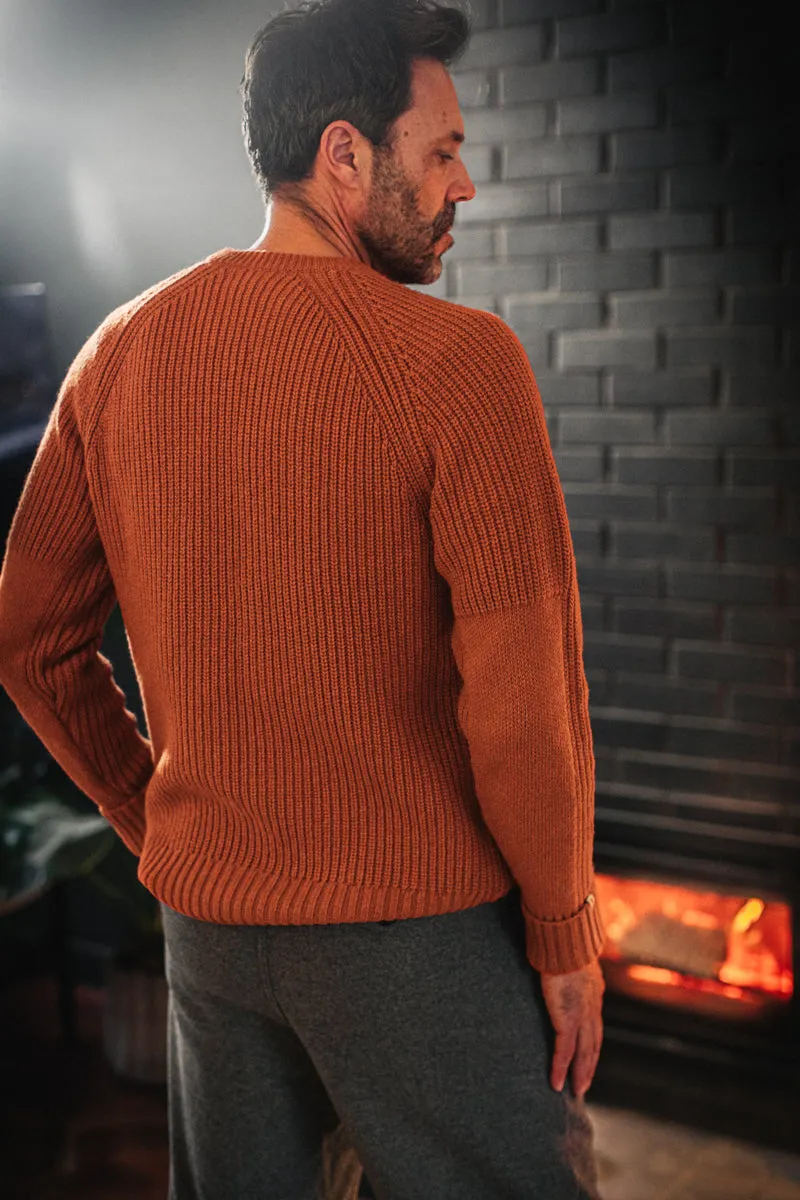 &SONS Abel Ribbed Crew Neck Burnt Orange