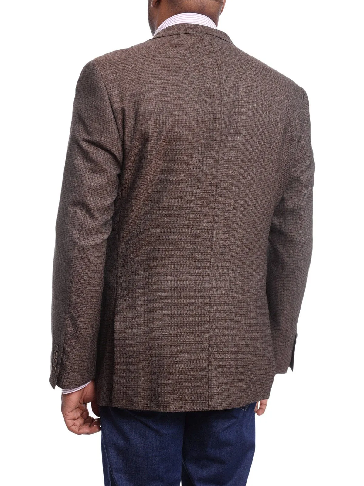Arthur Black Classic Fit Brown Mini Check Two Button Wool Blazer Sportcoat