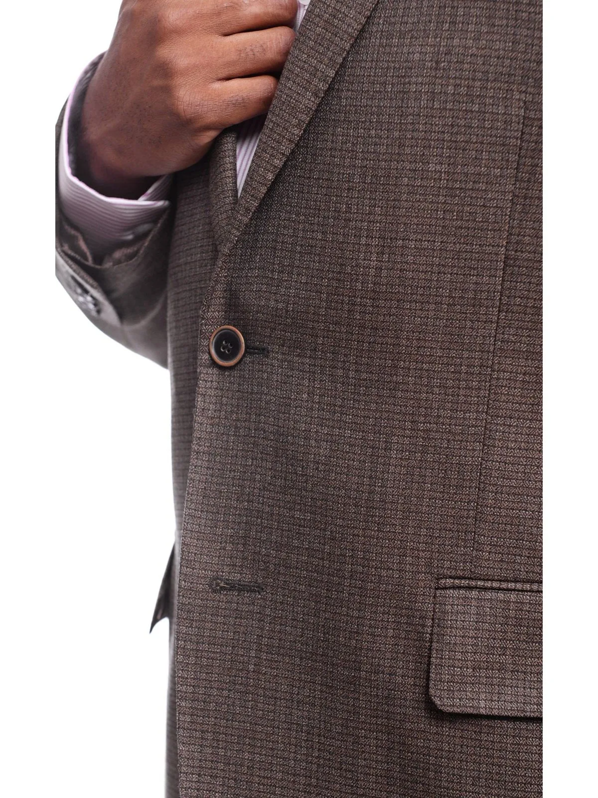 Arthur Black Classic Fit Brown Mini Check Two Button Wool Blazer Sportcoat