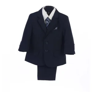 Big Boys Navy Jacket Vest Tie Pocket Square Shirt Pant 5 Pc Suit 8-14