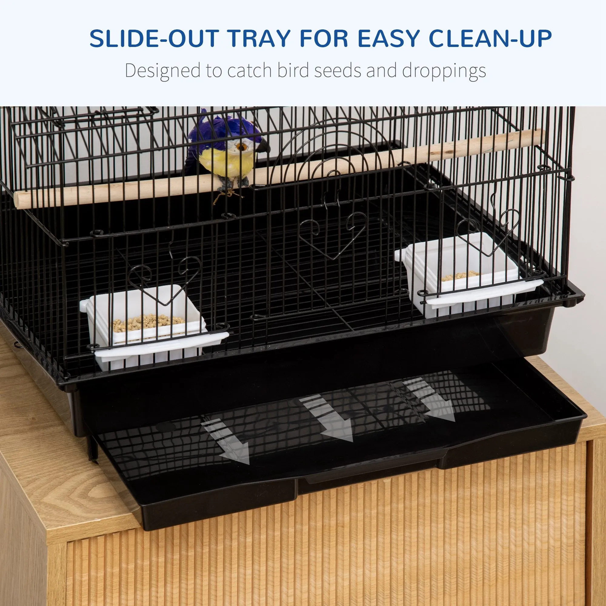 Bird Cage with Carrying Handle and Removable Tray, Metal and Plastic, 50.5x41x63 cm, Black