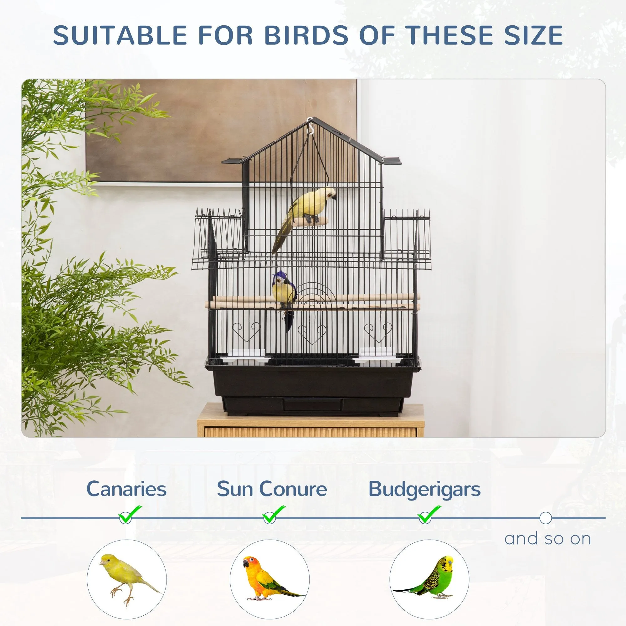 Bird Cage with Carrying Handle and Removable Tray, Metal and Plastic, 50.5x41x63 cm, Black