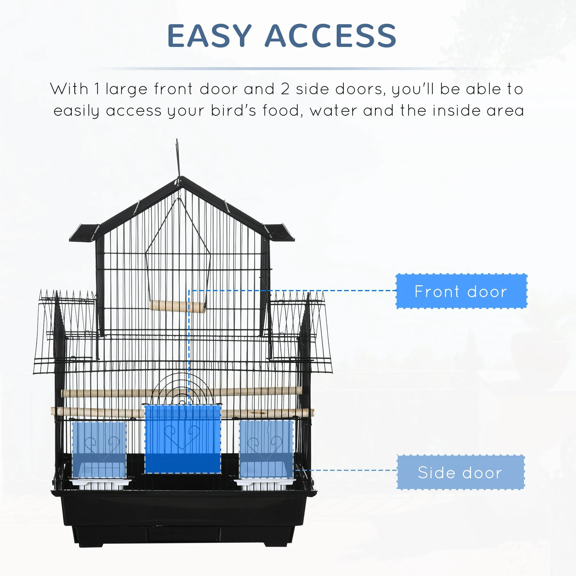 Bird Cage with Carrying Handle and Removable Tray, Metal and Plastic, 50.5x41x63 cm, Black
