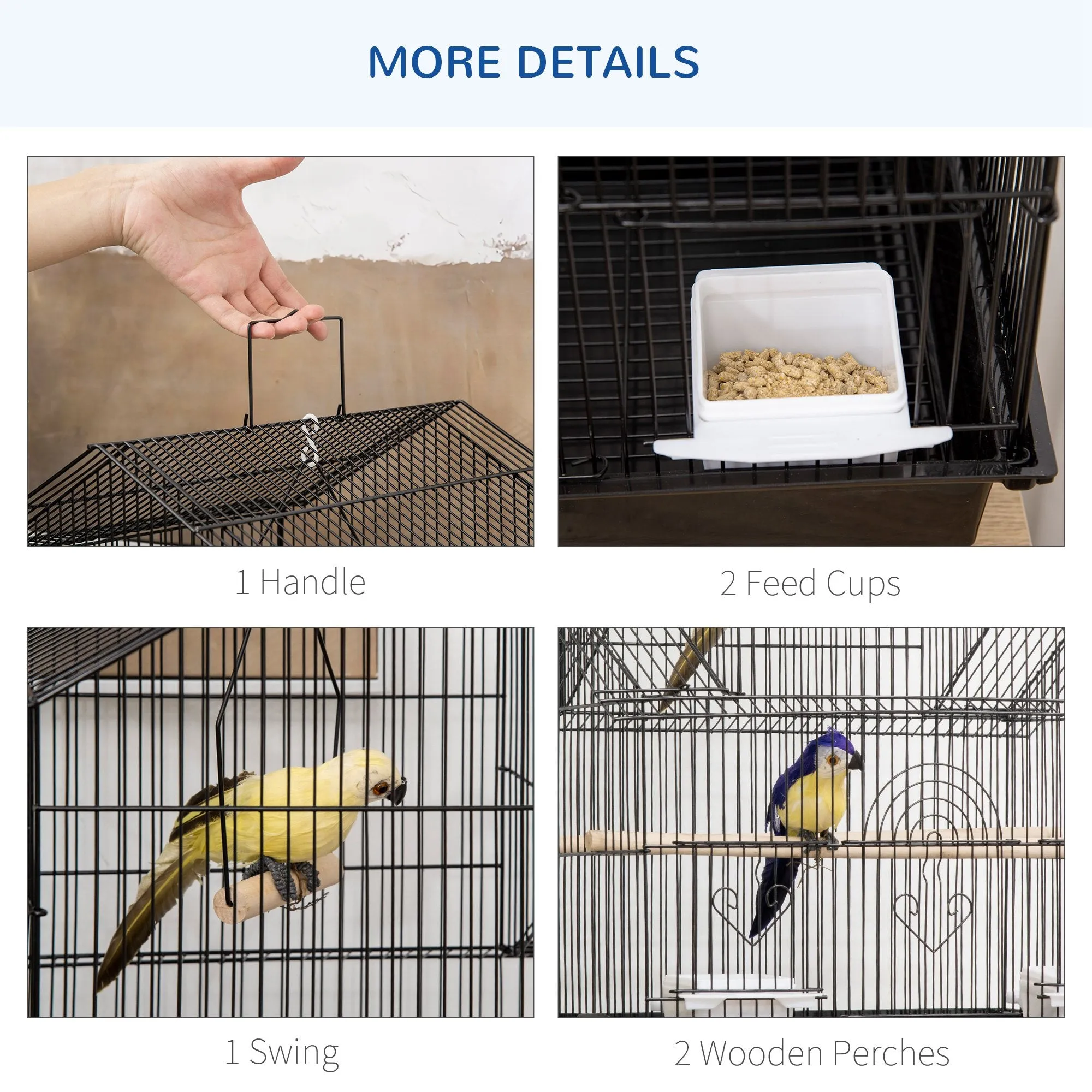 Bird Cage with Carrying Handle and Removable Tray, Metal and Plastic, 50.5x41x63 cm, Black