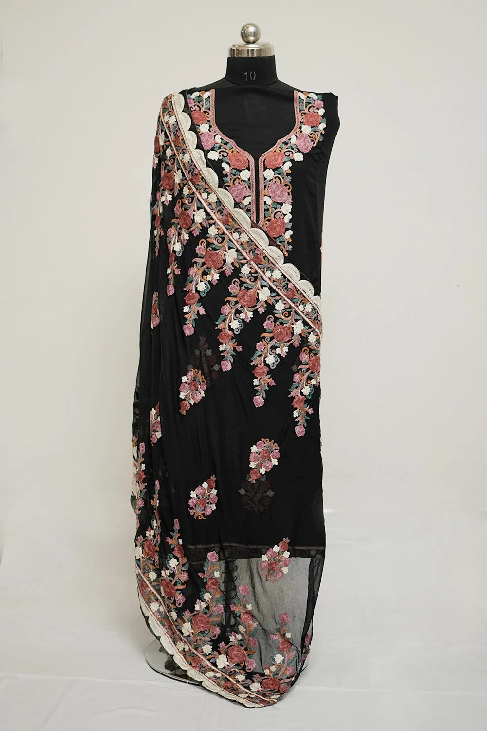 Black  Colour  Aari Work Salwar Kameez With Neckline  Pattern And Designer Dupatta