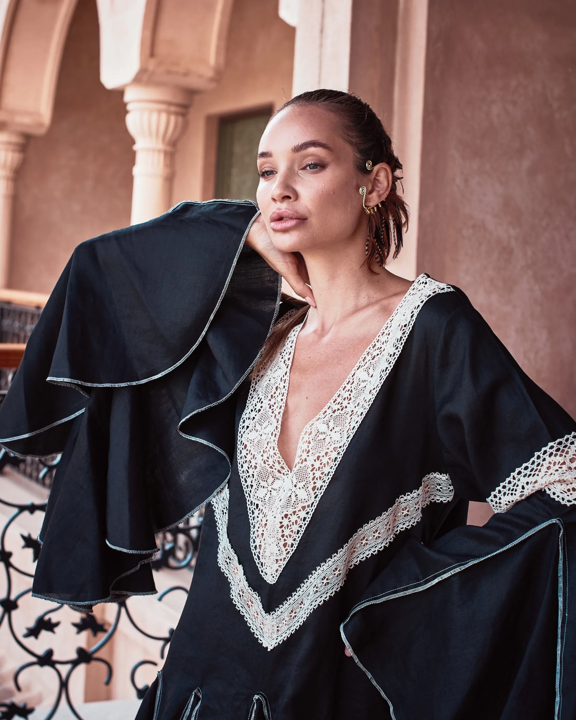  Black Linen Tribal Dress