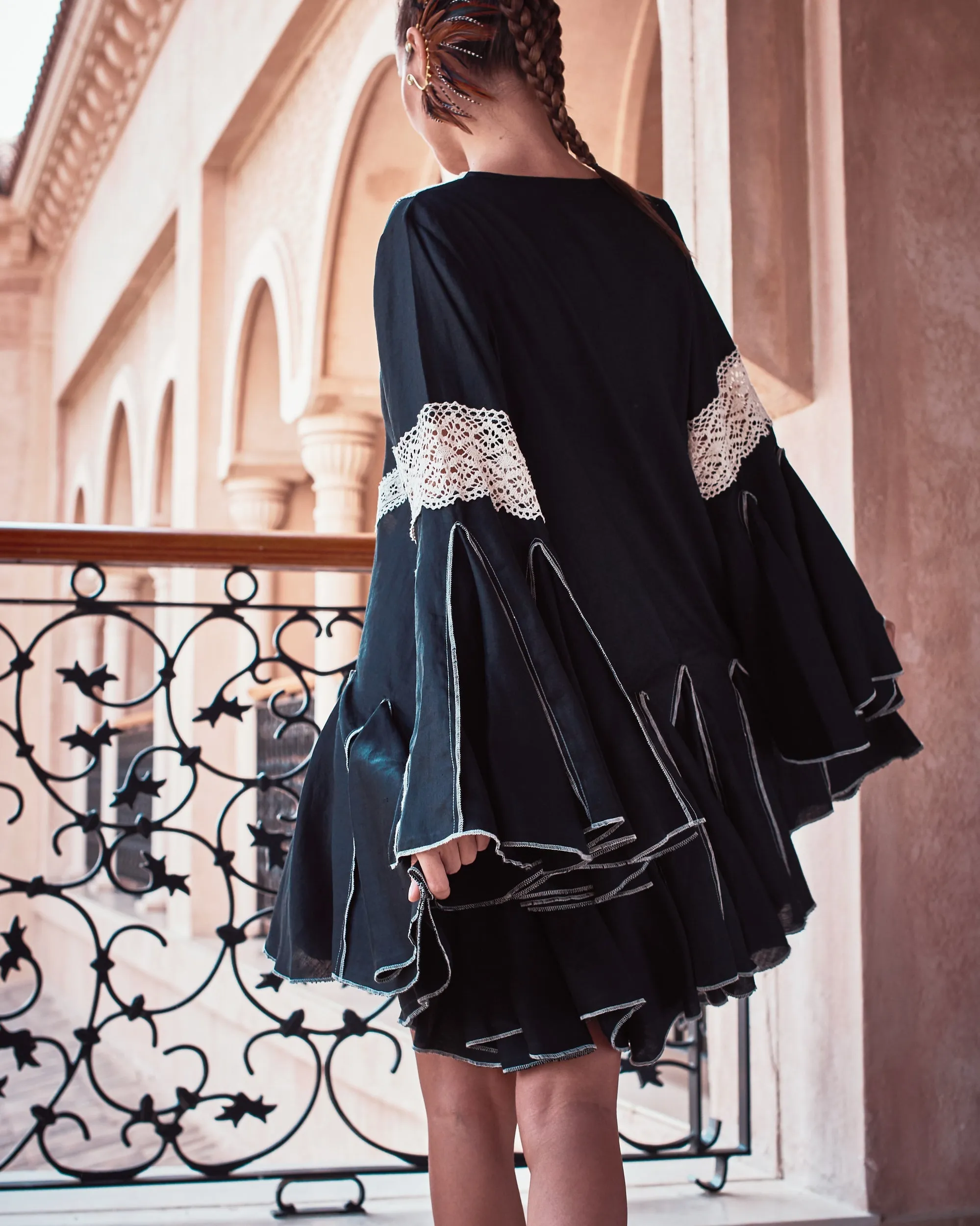  Black Linen Tribal Dress