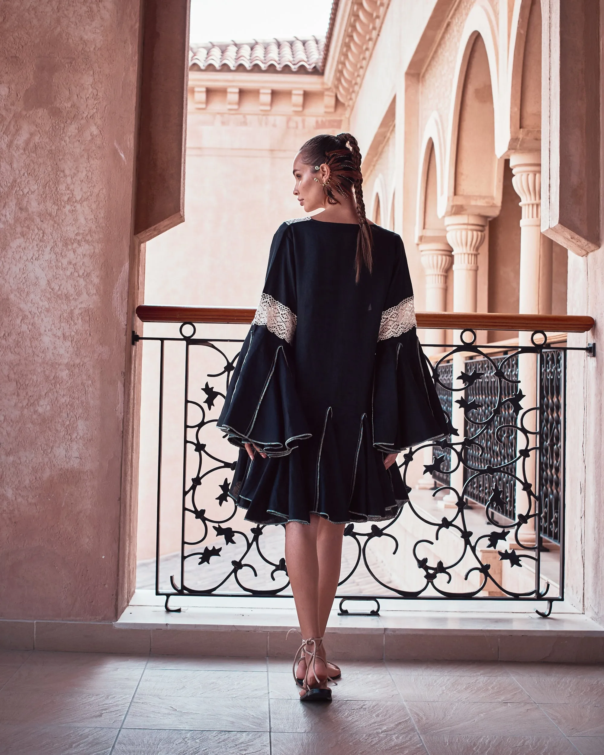  Black Linen Tribal Dress
