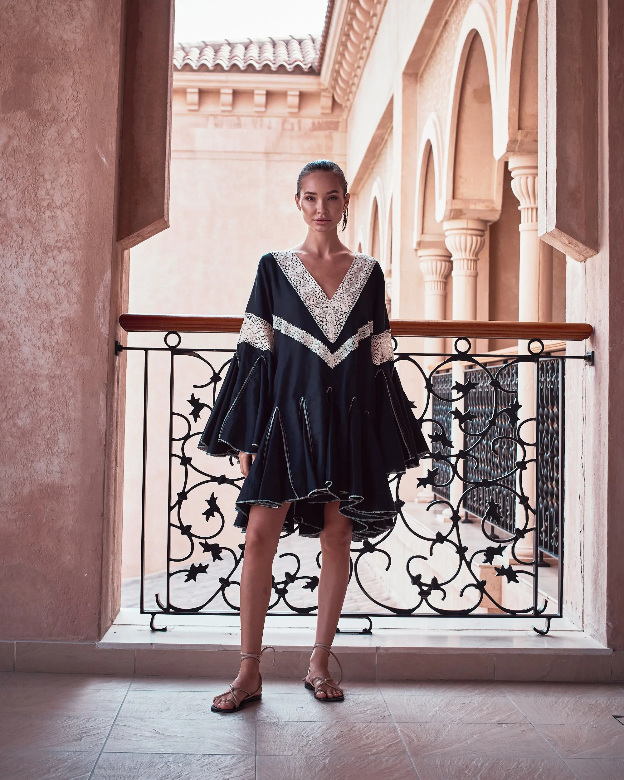  Black Linen Tribal Dress