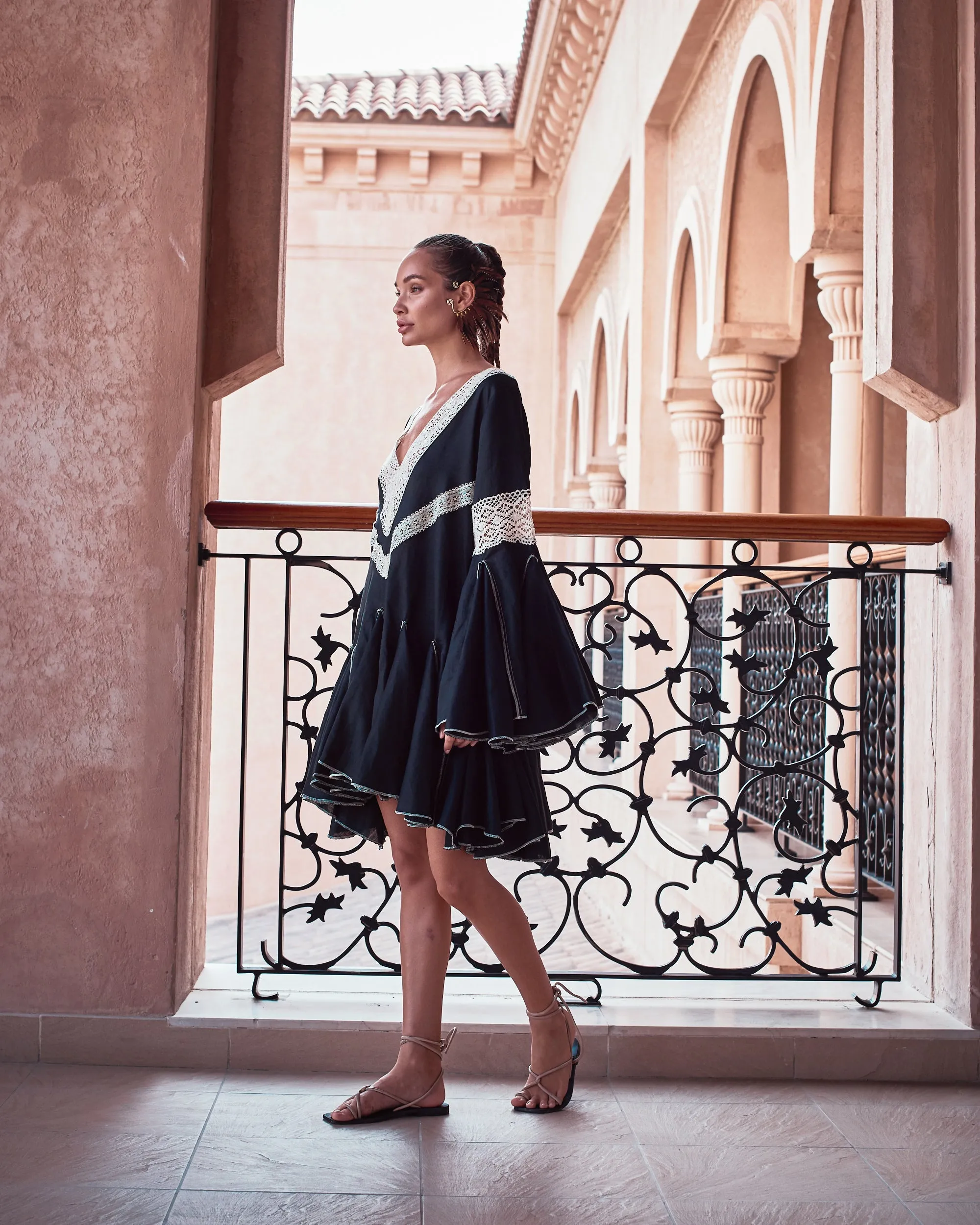  Black Linen Tribal Dress