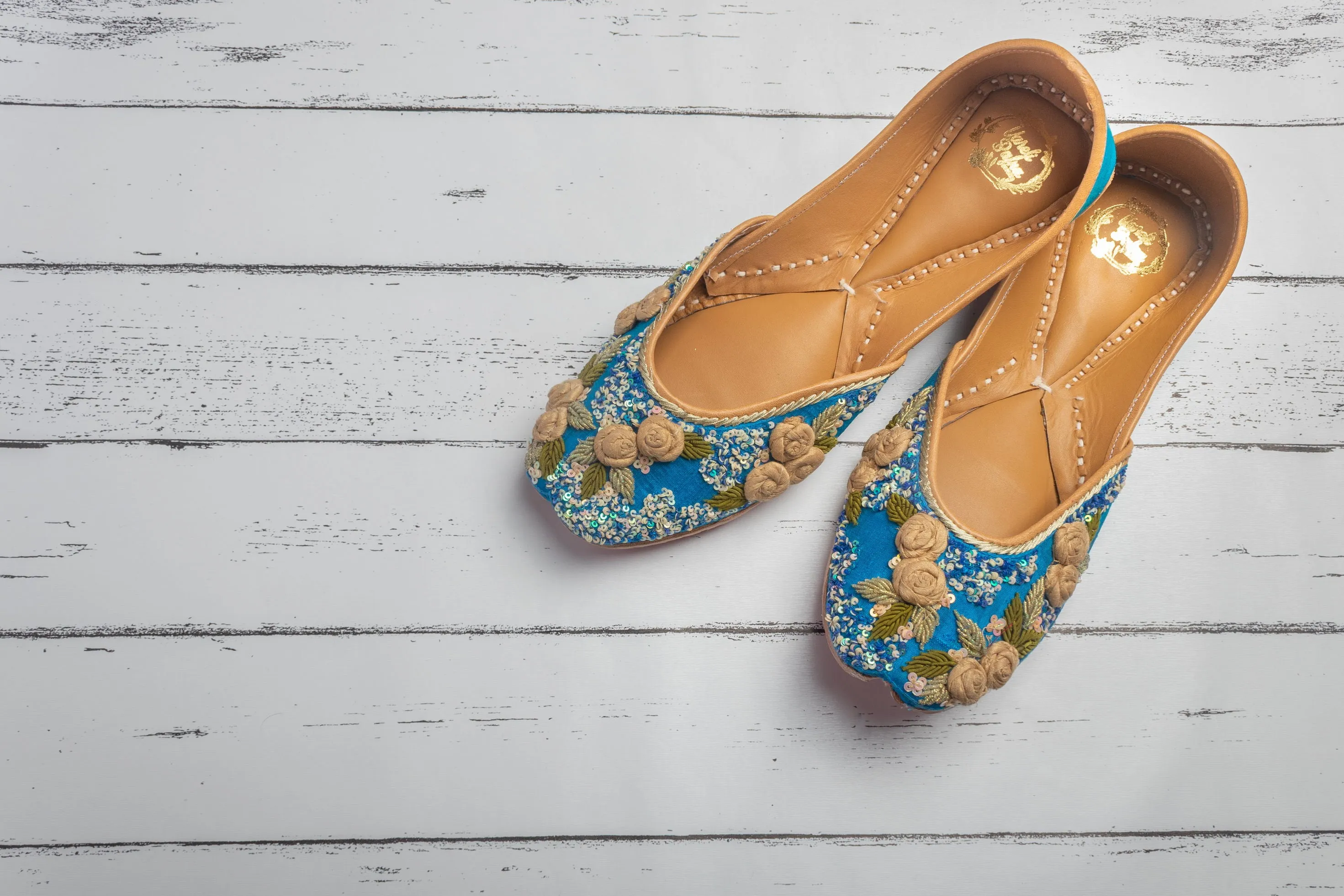 Blue Hand embroidered Juttis