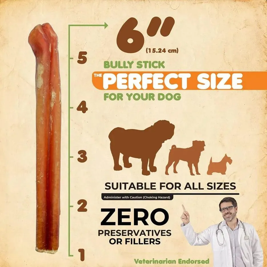 Bully Sticks 100% Natural Beef Dog Chews 6” Premium Quality Healthy Dog Treats