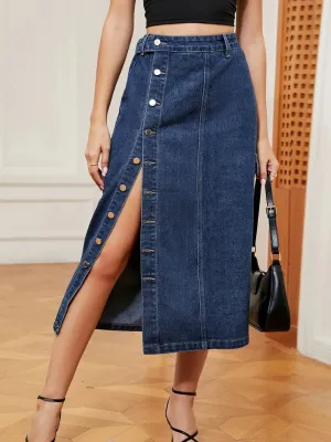 Button Down Midi Denim Skirt