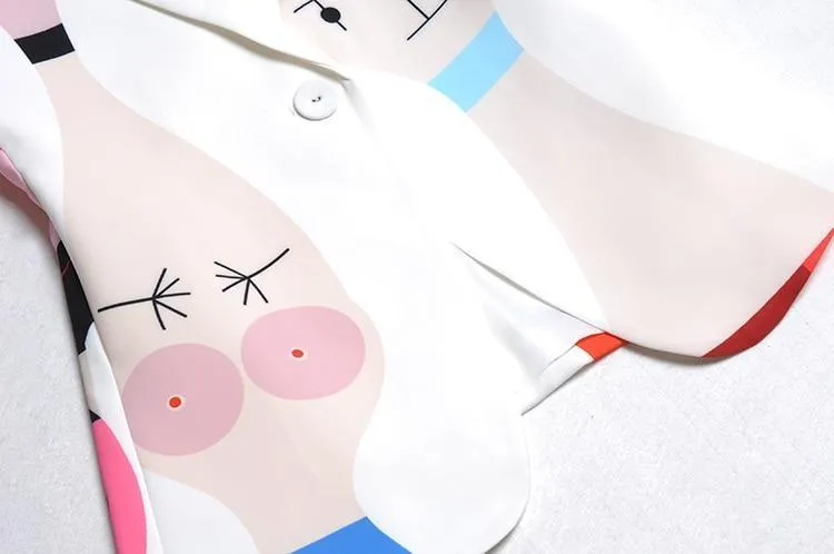 Cartoon Print One Button Women's Pants Suit