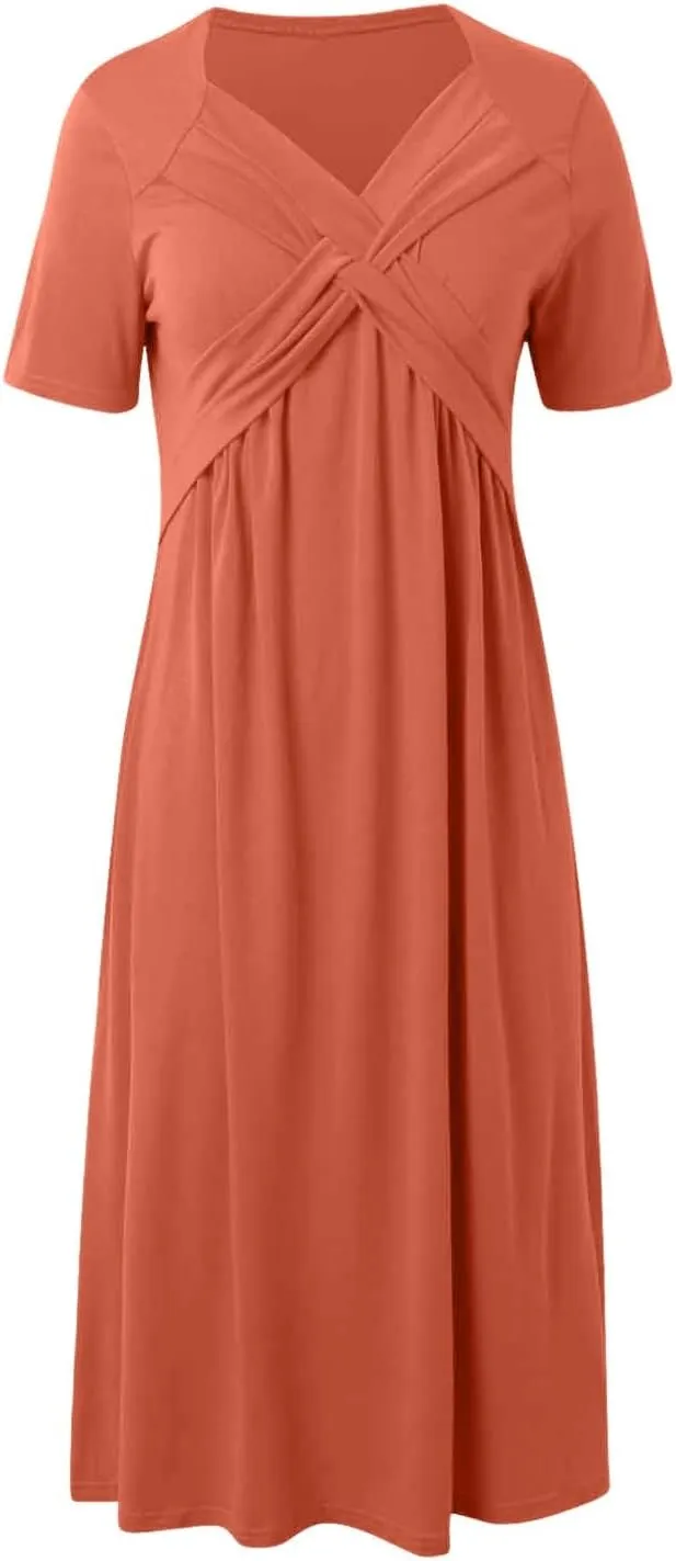 Casual Trendy T Shirt Dress for Women Summer 2025 Vacation Solid Color Sun Dresses Short Sleeve Beach Spring T-Shirt