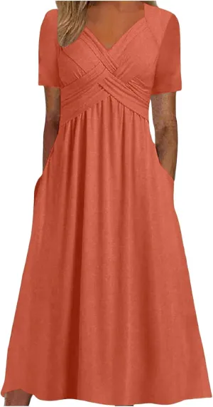 Casual Trendy T Shirt Dress for Women Summer 2025 Vacation Solid Color Sun Dresses Short Sleeve Beach Spring T-Shirt