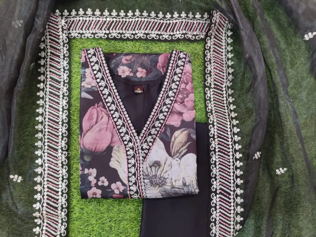 Chanderi Digital Print Kurti with Embroidered and Lace Work Organza Dupatta