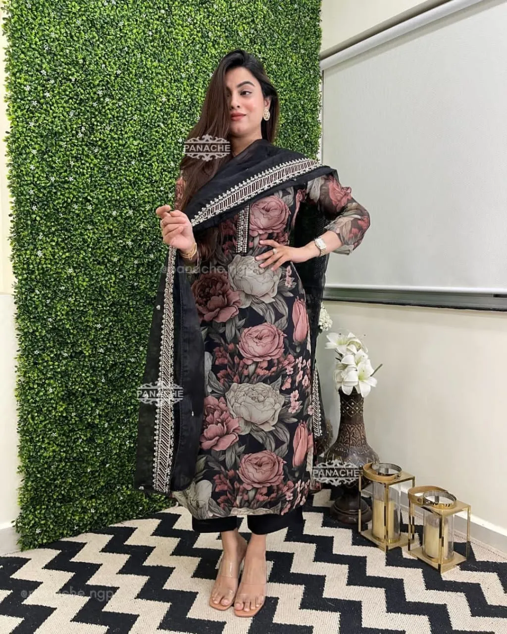 Chanderi Digital Print Kurti with Embroidered and Lace Work Organza Dupatta