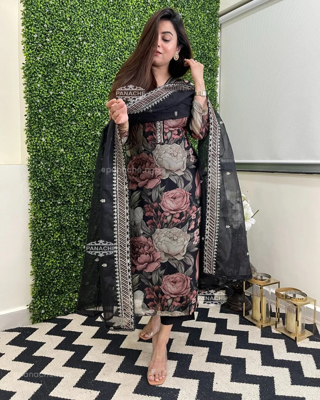 Chanderi Digital Print Kurti with Embroidered and Lace Work Organza Dupatta