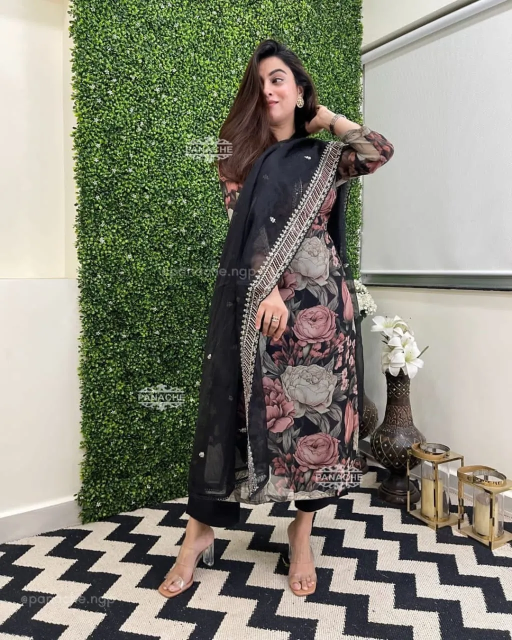 Chanderi Digital Print Kurti with Embroidered and Lace Work Organza Dupatta