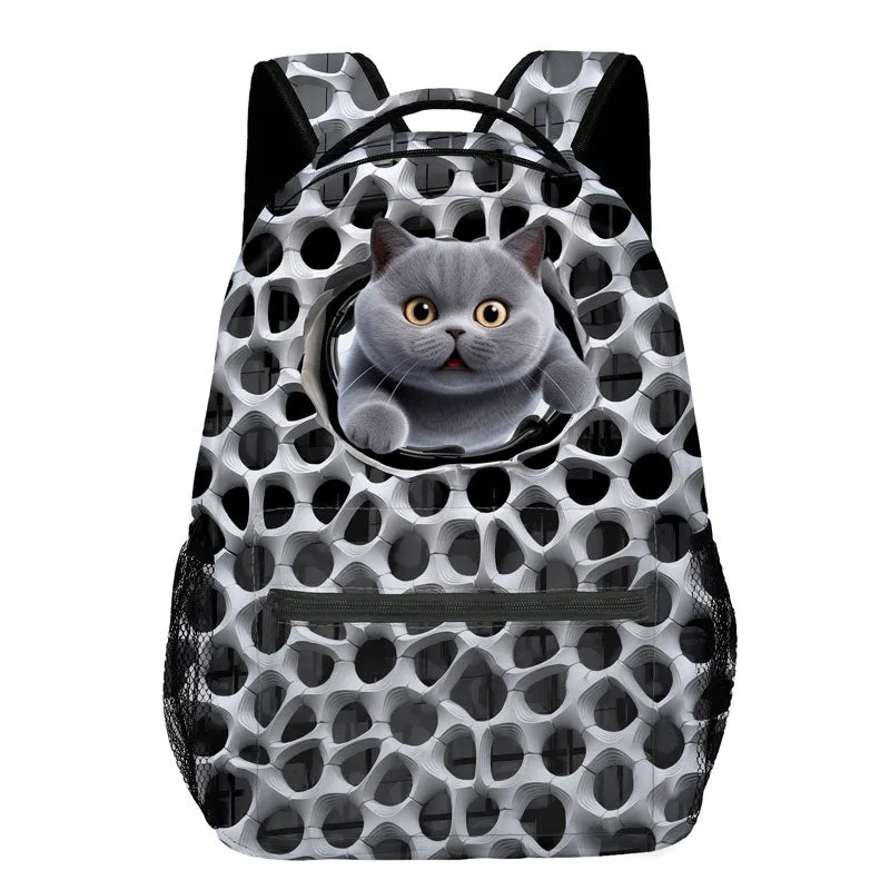 Cool Cat Pattern School Backpack 16 inch Travel Bag