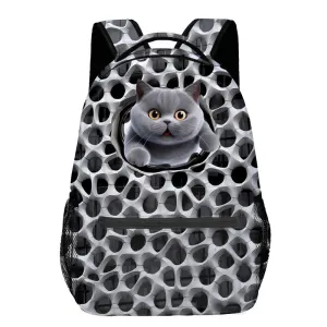 Cool Cat Pattern School Backpack 16 inch Travel Bag