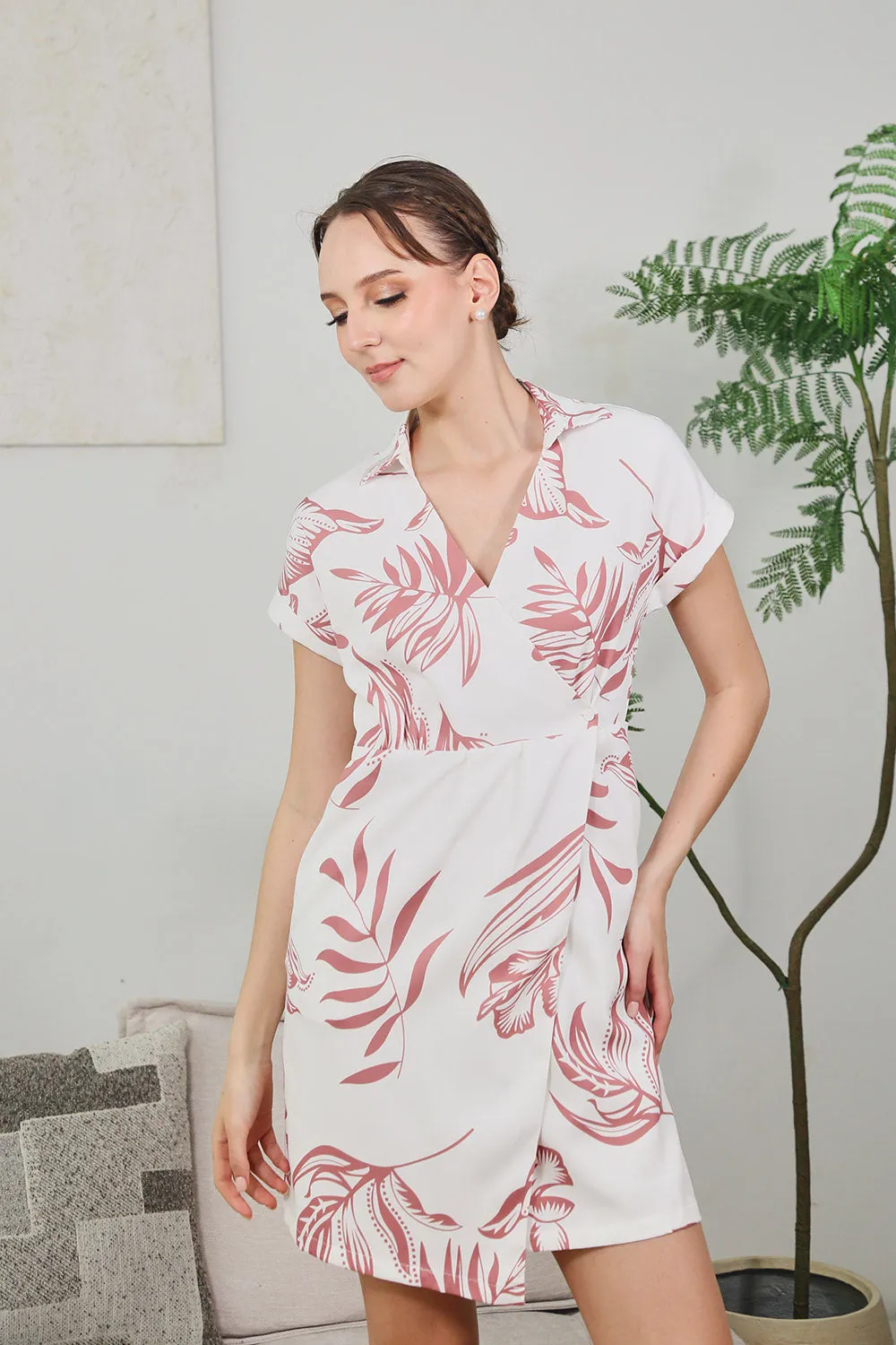Danara Midi Dress in Rust Pink Floral Print