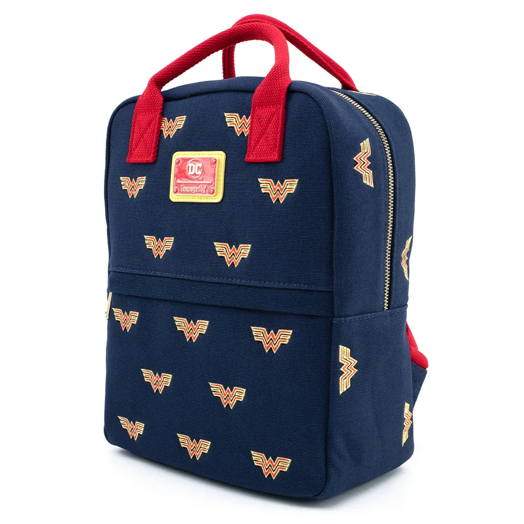 DC Comics Wonder Woman Logo All-Over Print Canvas Mini Backpack by Loungefly