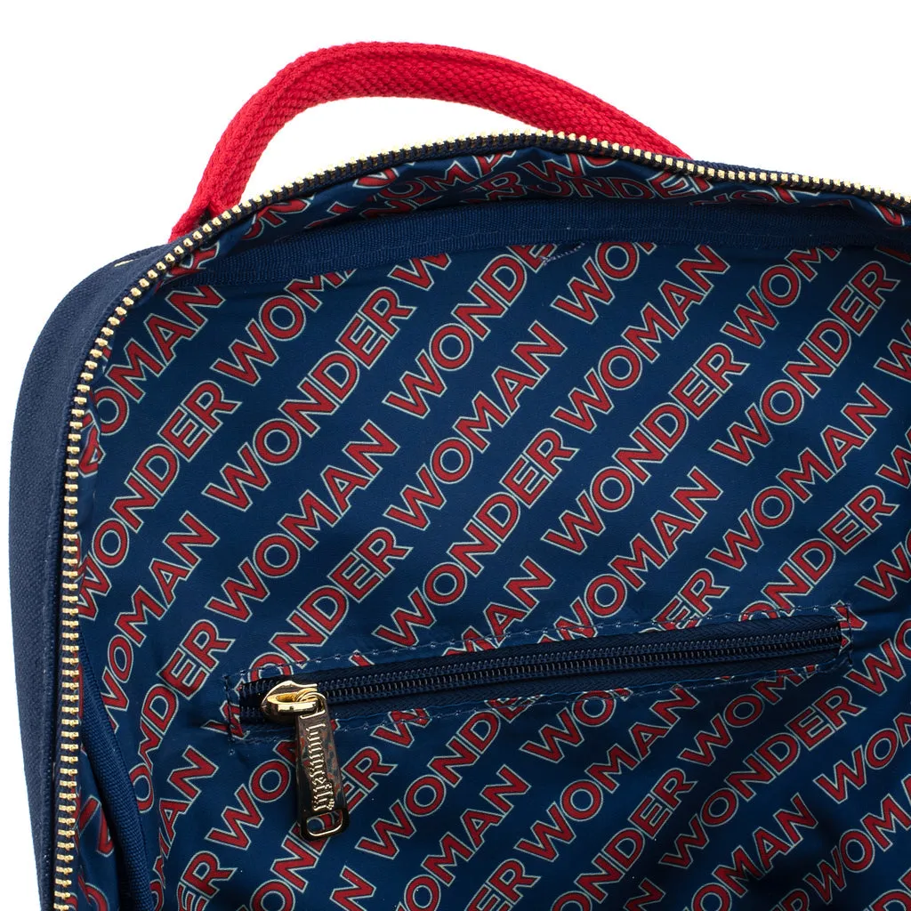 DC Comics Wonder Woman Logo All-Over Print Canvas Mini Backpack by Loungefly