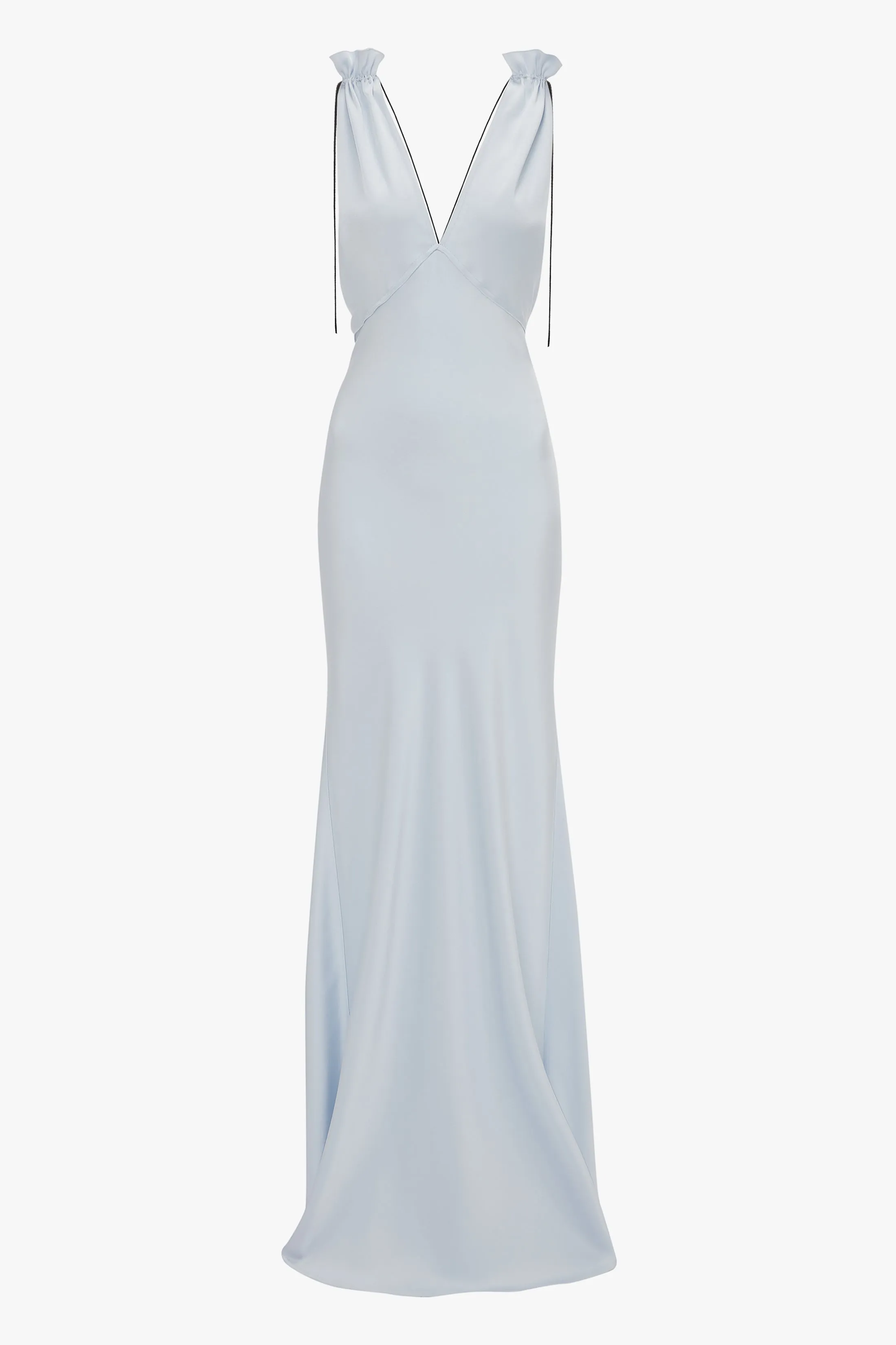 Elegant Ice Blue Floor-Length Gown with Exclusive Gathered Shoulders