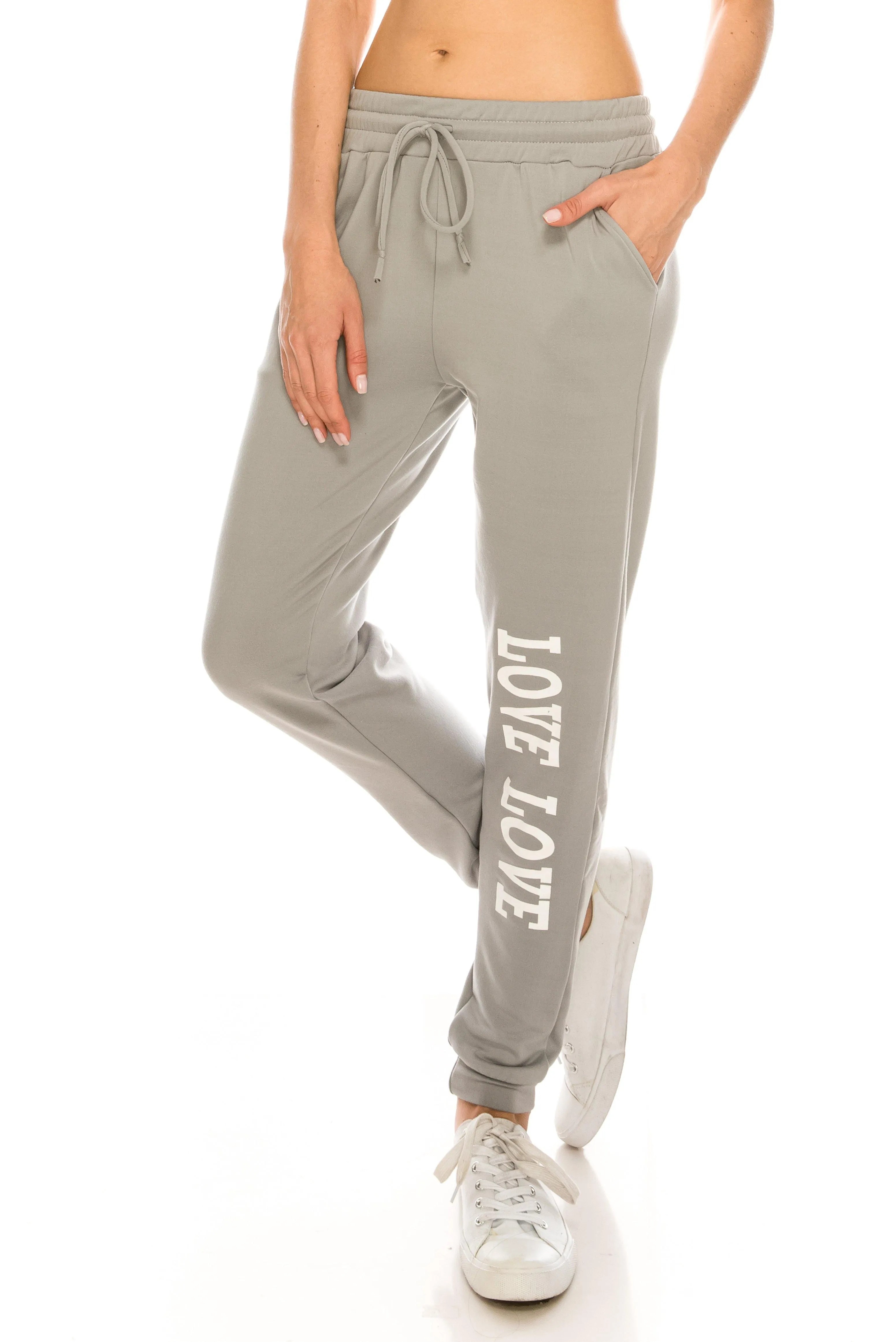 Fleece Jogger Pants - Soft Winter LOVE Printed Pockets Sweatpants