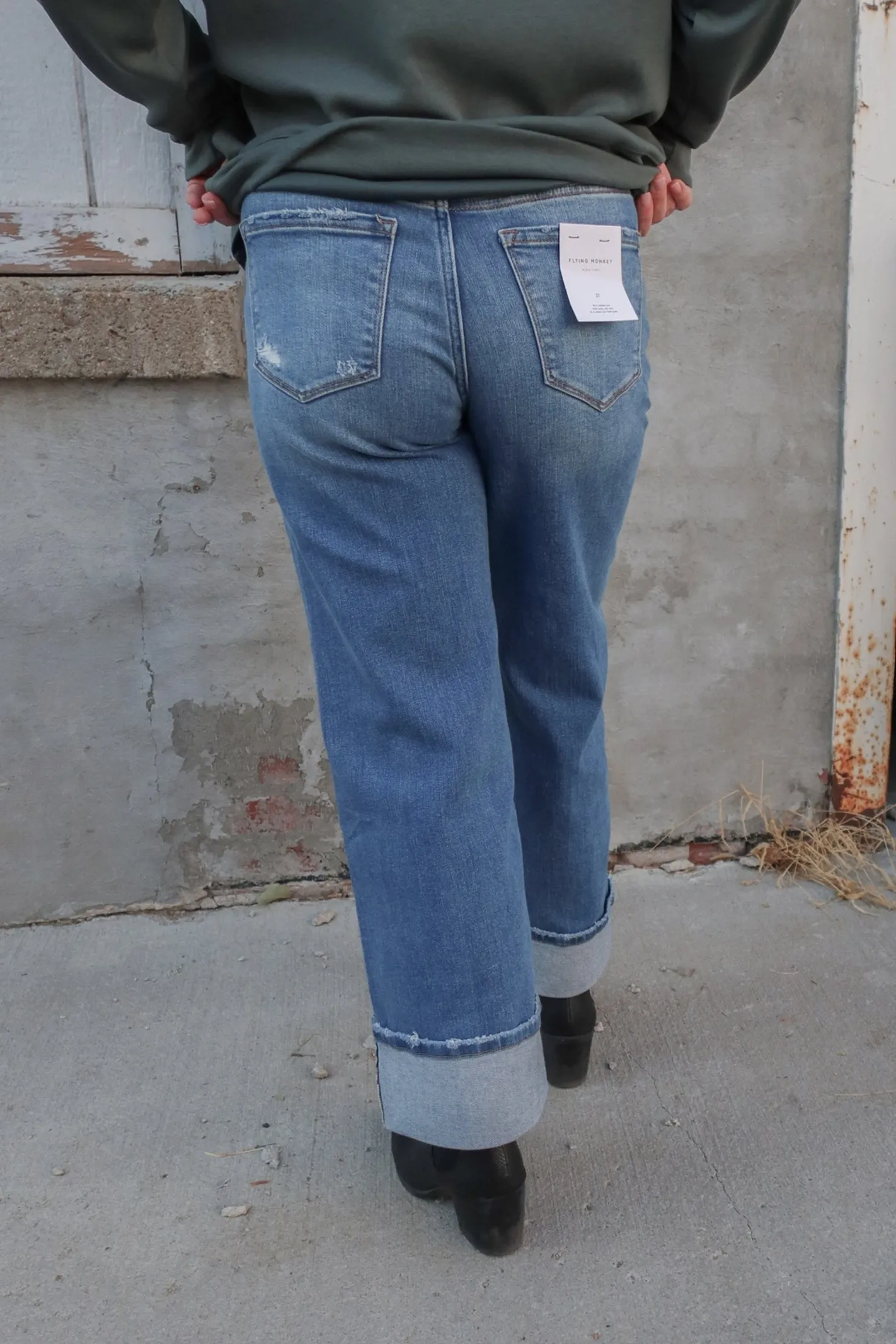 Flying Monkey High Rise Cuff Wide Leg Jeans
