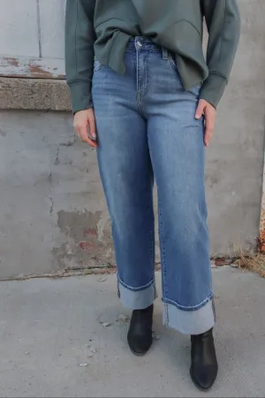 Flying Monkey High Rise Cuff Wide Leg Jeans