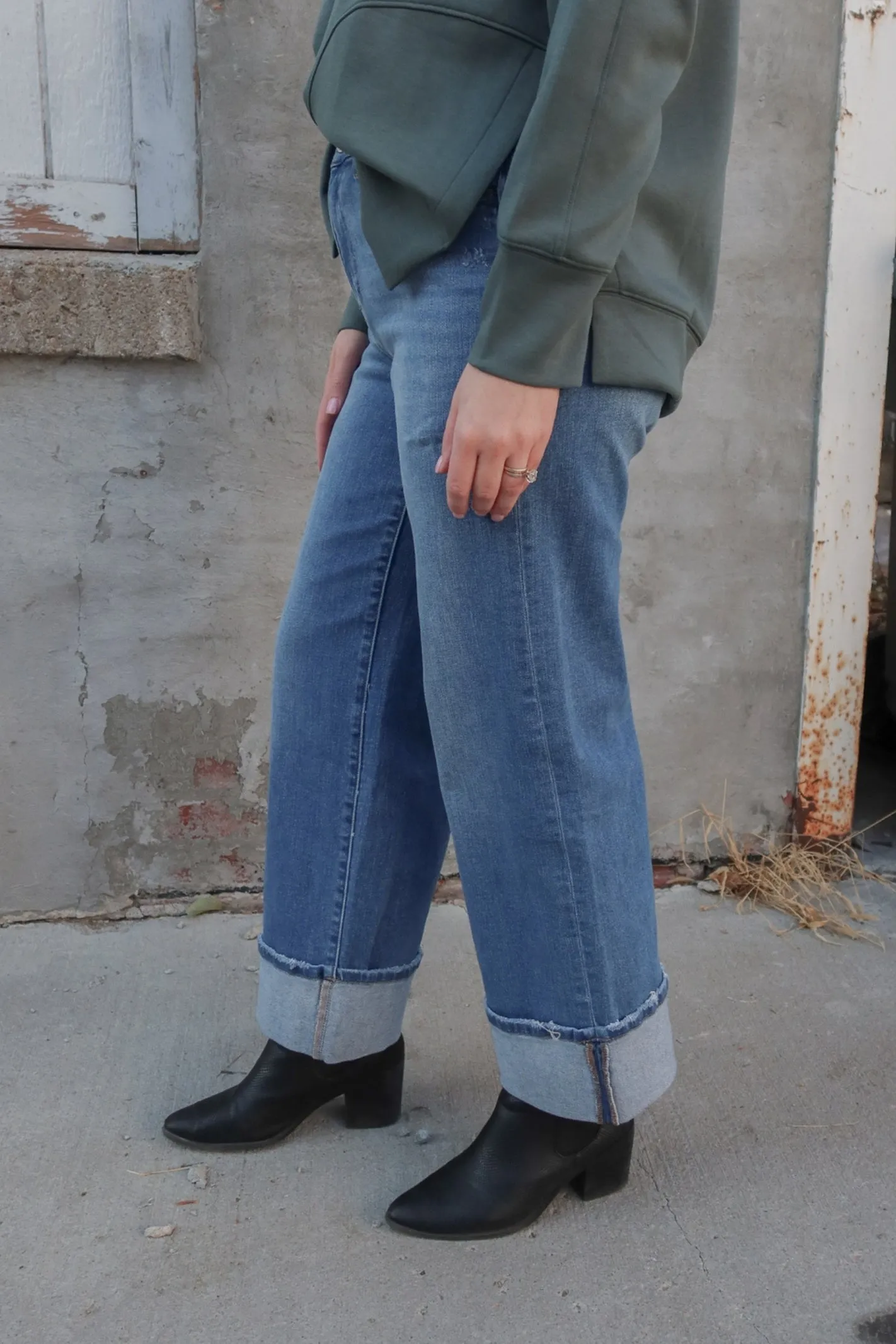 Flying Monkey High Rise Cuff Wide Leg Jeans