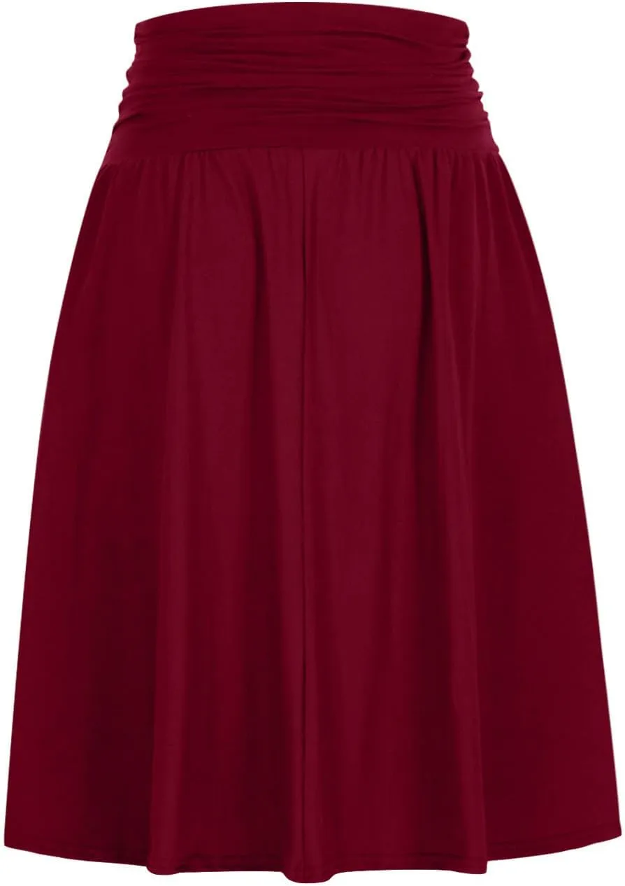 FZYLQY 2025 New Skirts for Women Regular and Plus Size Skirt with Pockets Below The Knee Length Ruched Flowy Midi Skirt