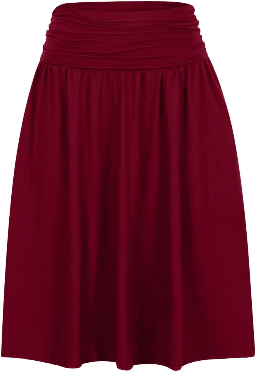 FZYLQY 2025 New Skirts for Women Regular and Plus Size Skirt with Pockets Below The Knee Length Ruched Flowy Midi Skirt