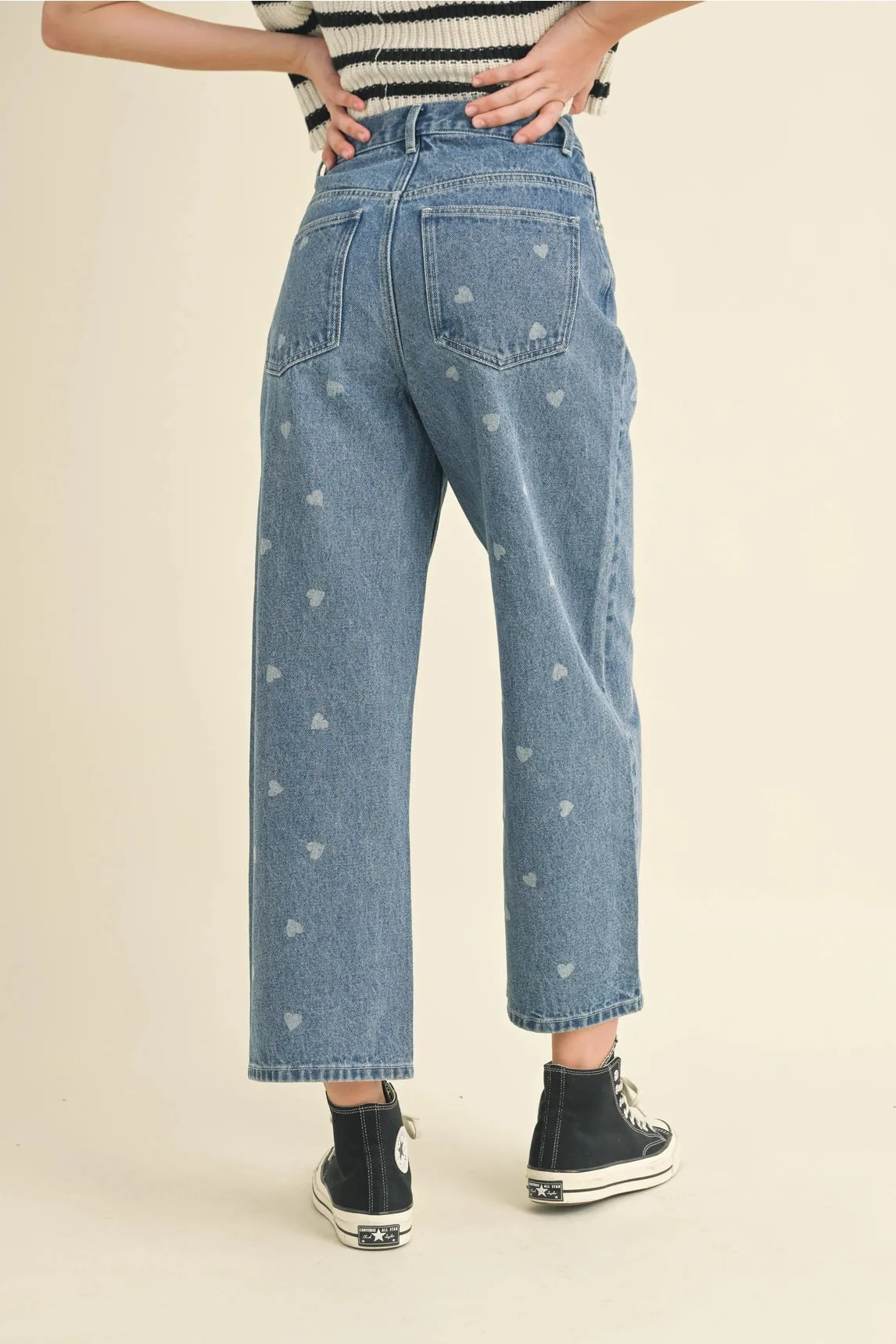 Heart Printed Denim Jeans