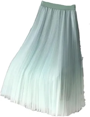Hgvcfcv Vintage Pleated Light Blue Long Skirt for Women Summer Elastic High Waist A-Line Skirt Summer Skirt
