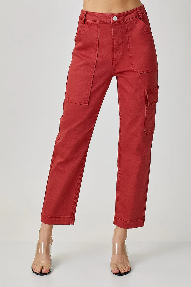 High-Rise Cargo Boyfriend Jeans in Brick