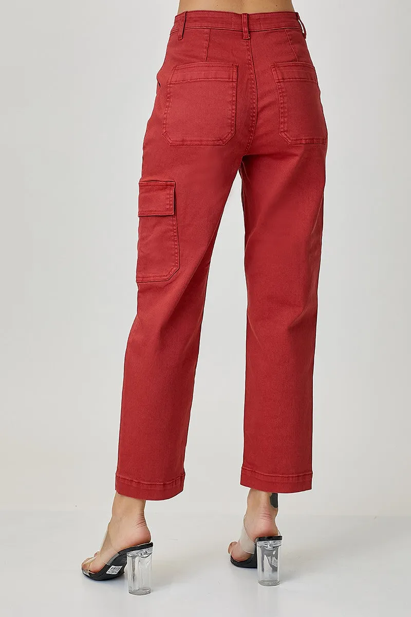 High-Rise Cargo Boyfriend Jeans in Brick