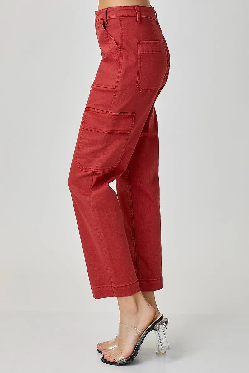 High-Rise Cargo Boyfriend Jeans in Brick