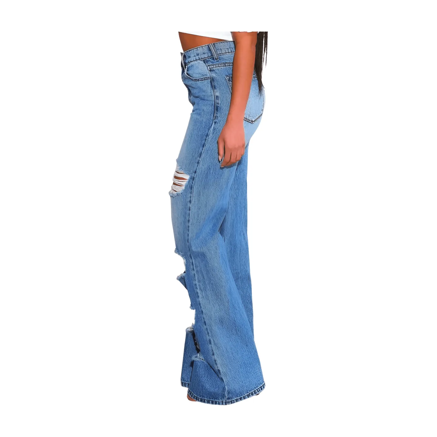 High Rise Distressed Wide Leg Jeans