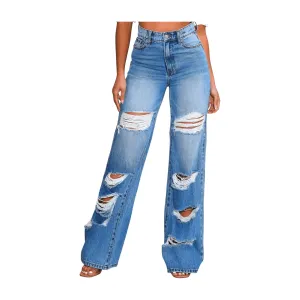 High Rise Distressed Wide Leg Jeans